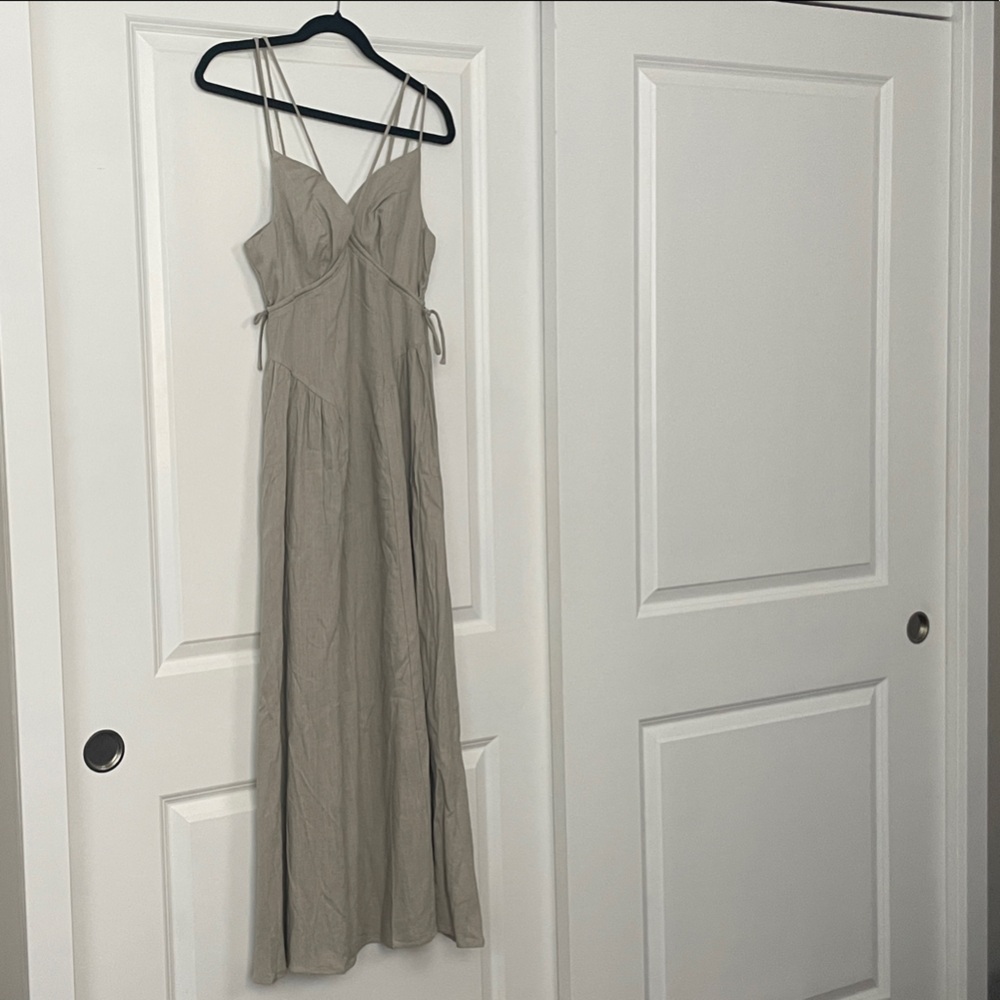 Elegant stone linen dress